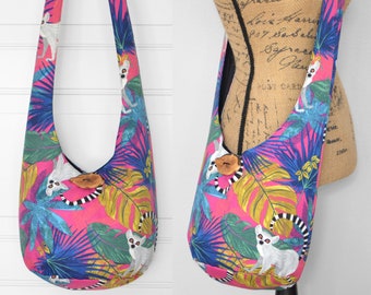 Tropical Lemurs Boho Bag Hobo Bag Fabric Crossbody Bag Handmade Hippie Purse Bohemian Bag Sling Bag Boho Purse Hobo Purse Hippie Bag