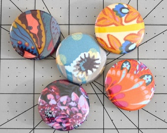 Pin Back Button 5 Pack 1.5 Inch (38mm) Floral Fabric Button Pin Badge Handmade Pinback Badge Buttons For Backpacks Lanyards Bags Jackets