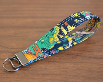 Key Fob Fabric Keychain Wristlet Lanyard Key Ring Wrist Strap Key Strap Handmade Gift Key Accessories Key Holder Sally Kelly Cotton Fabric