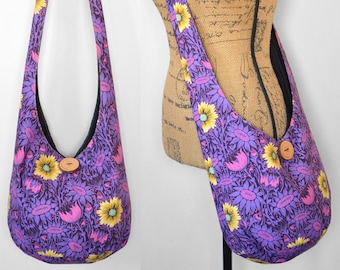 Crossbody Hobo Bag Coreopsis Flower Boho Purse Fabric Hippie Purse Cotton Boho Shoulder Bag Bohemian Slouch Purse Hippie Bag Hobo Sling Bag