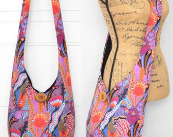 Handmade Cotton Floral Hobo Bag: Abstract Print Crossbody Boho Sling Purse