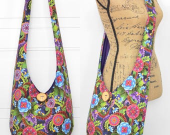 Floral Hobo Bag Cotton Crossbody Purse