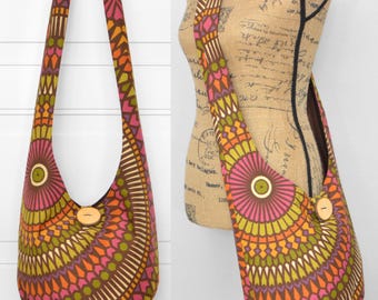 Geometric Hobo Bag Cotton Crossbody Purse