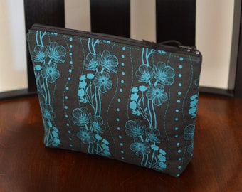 Floral Quilted Zipper Pouch: Anna Maria Horner Cotton Cosmetic Bag