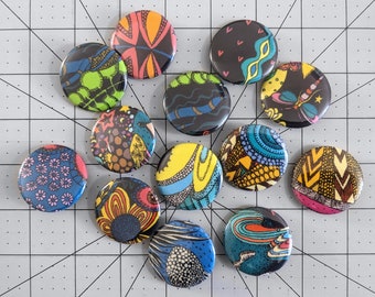 Psychedelic Fabric Pin Back Buttons 1.5 Inch (38mm) Fabric Button Pins for Bags and Backpacks Jackets Clothing Handmade Choose Your Own