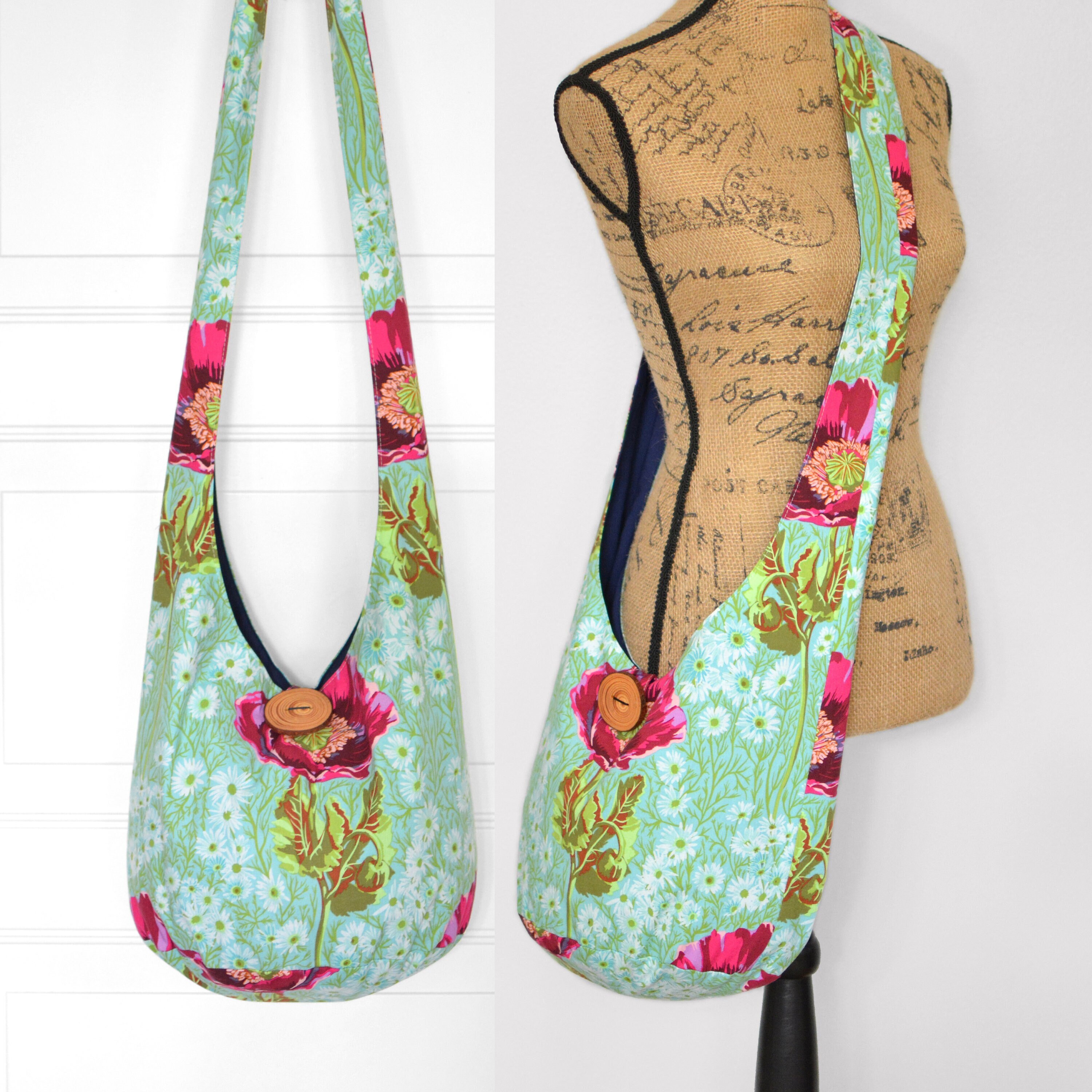 Hobo Purse Cross Body - Medium Only - Shoulder Bag - Poppy Fabric
