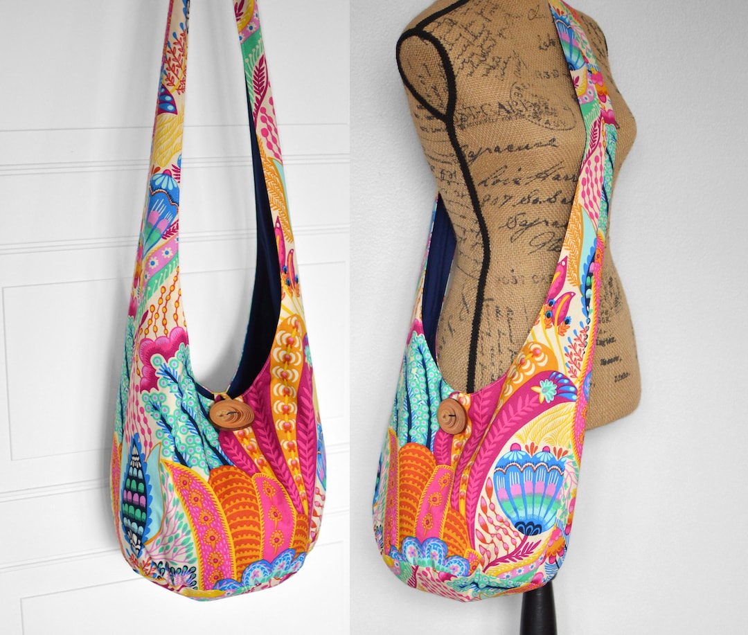 Hobo Bag Cotton Crossbody Bag Floral Hobo Slouchy Purse Fabric Boho