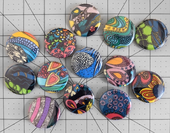 Psychedelic Fabric Pin Back Buttons 1.5 Inch 38mm Fabric Button Pins for  Bags and Backpacks Jackets Clothing Handmade Choose Your Own 