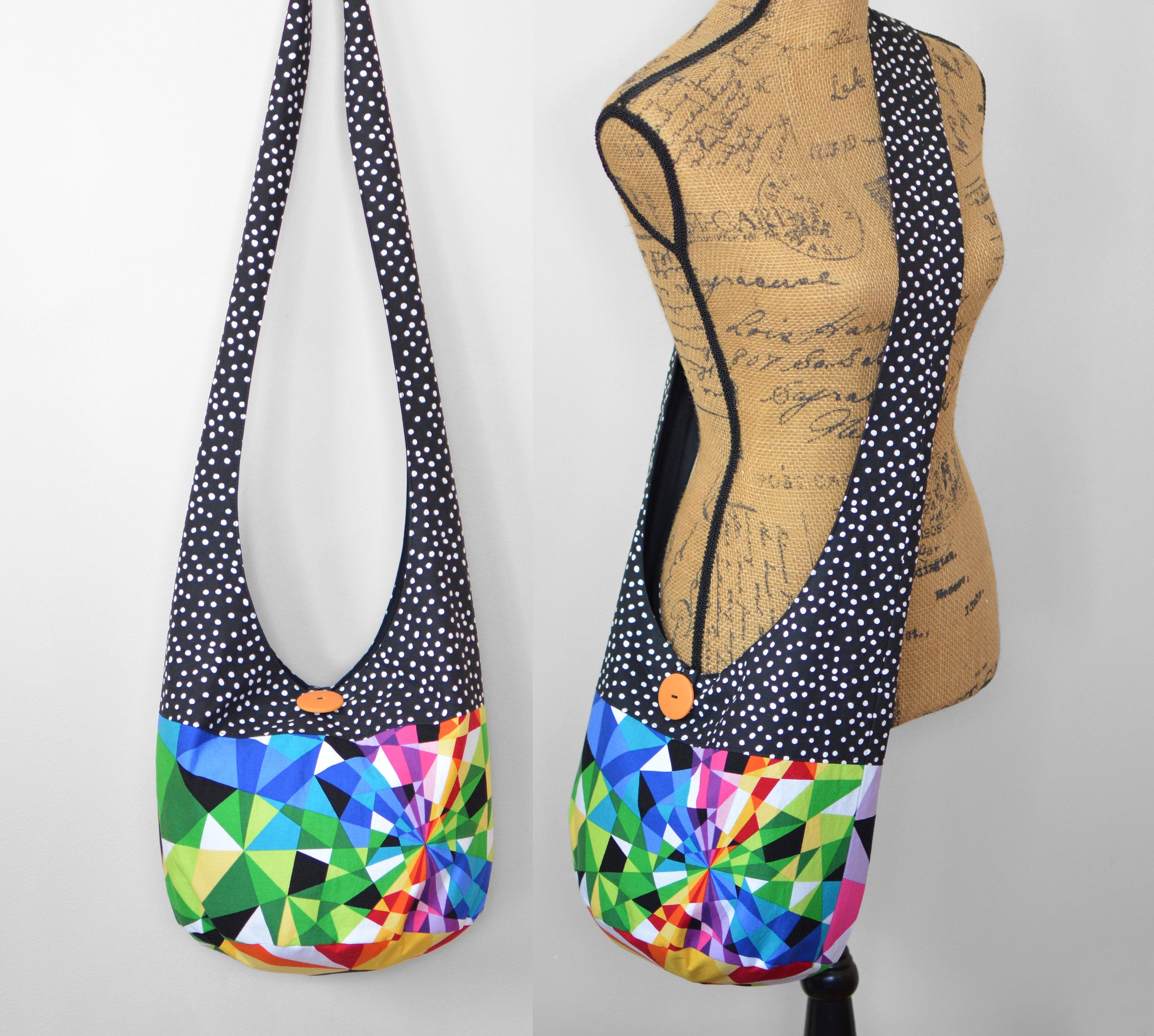 Geometric Boho Bag Rainbow Hobo Bag Crossbody Bag Polka Dot 