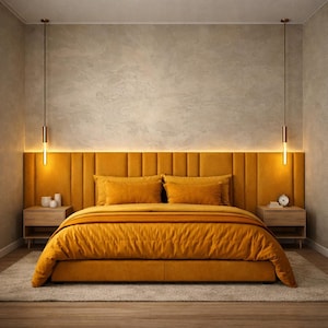 Paneles de pared tapizados personalizados: cabeceros modernos y espacios decorativos, fácil instalación en la pared, cualquier color y tamaño.