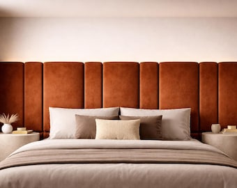 Paneles de pared tapizados a medida / Paneles de pared acolchados de terciopelo para dormitorio / Paneles de cabecero modernos / Decoración de pared con capitoné suave