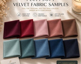 Velvet Fabric Samples | Premium Upholstery Velvet Swatches | Velvet Collection | Wall Panel and Headboard Fabric | Set of 3 or 5 Colors