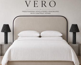 Cabecero tapizado independiente con ribete de contraste / Cabecero de terciopelo de pie / Tamaño y altura personalizados VERO
