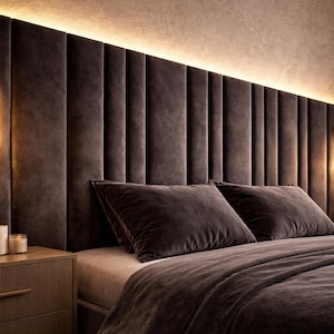 Custom Upholstered Wall Panels –Luxury Modular Headboard, Velvet Wall Panels for Bedroom, Personalized Size & Color, Easy Installation Decor