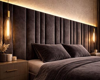 Custom Upholstered Wall Panels –Luxury Modular Headboard, Velvet Wall Panels for Bedroom, Personalized Size & Color, Easy Installation Decor