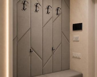 Conjunto de paneles de pared personalizados para la entrada, banco tapizado para el pasillo, paneles de pared para el vestíbulo, asientos de terciopelo para la entrada, decoración moderna para el pasillo, tamaño personalizado.