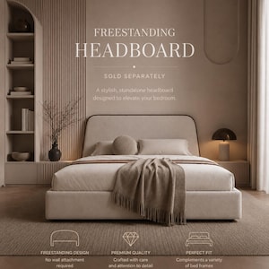 Freestanding Upholstered Headboard with Piping | Custom Height & Size | Floor Standing Bed Headboard for Queen, King, Double Beds