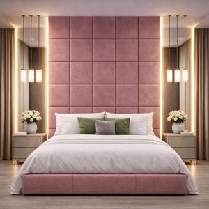 Custom Velvet Wall Panels | Square Soft Panels | Upholstered Headboard Panels | Modern Bedroom Decor