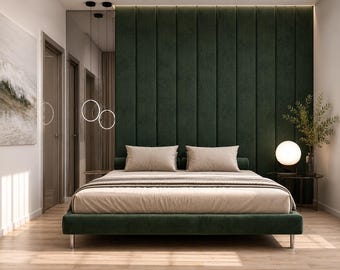 Paneles de cabecero de pared completa, paneles de pared tapizados, pared decorativa de terciopelo, decoración de pared personalizada para dormitorio, paneles de cabecero acolchados de lujo.
