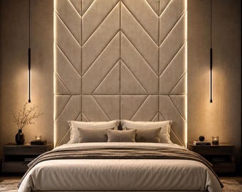 Paneles decorativos para pared / Paneles de pared con cabecero de terciopelo / Paneles para cama Queen, King y California King / Decoración de pared tapizada de lujo para dormitorio