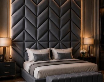 Paneles de pared tapizados – Cabecero geométrico, decoración de dormitorio de lujo, tamaño personalizado