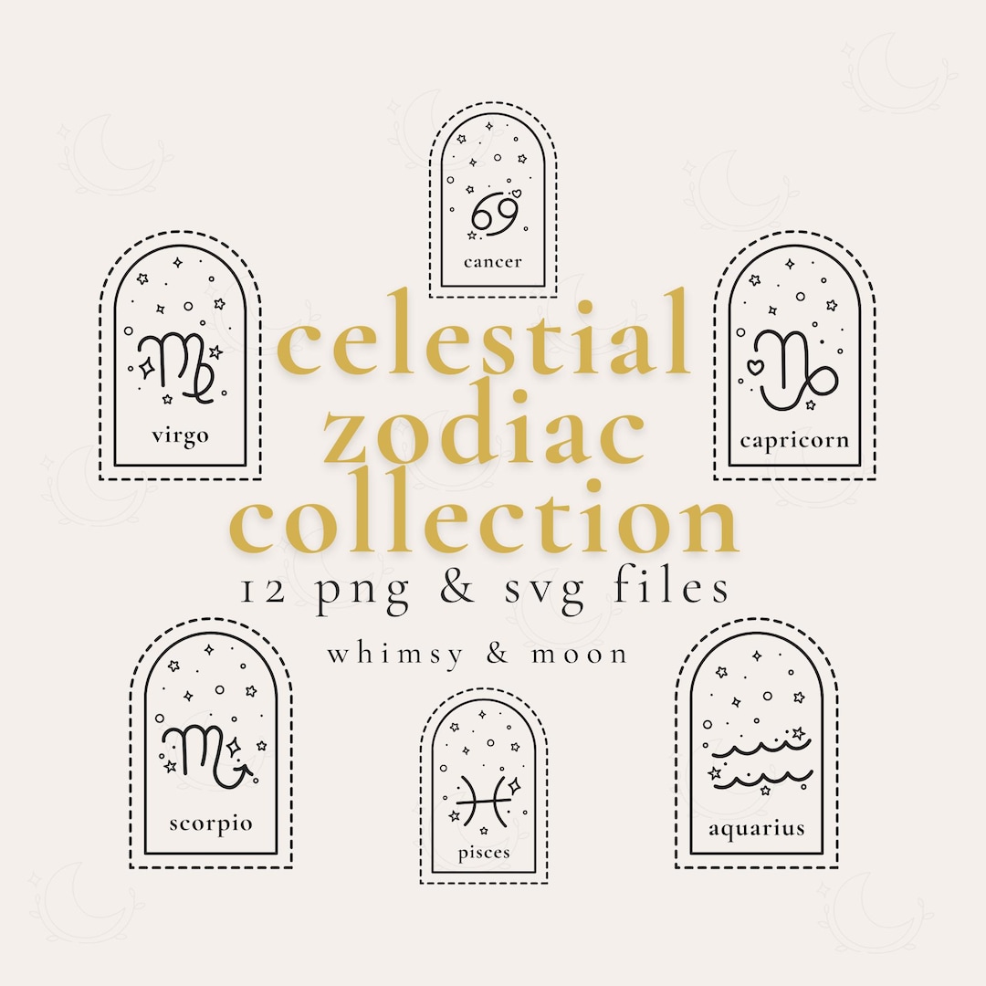 Zodiac SVG Bundle, Astrology Line Art PNG Clipart - Etsy
