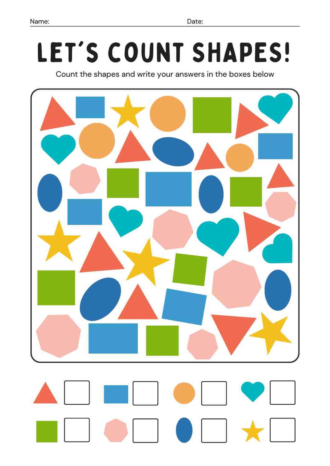 Counting Shapes Worksheet - Etsy