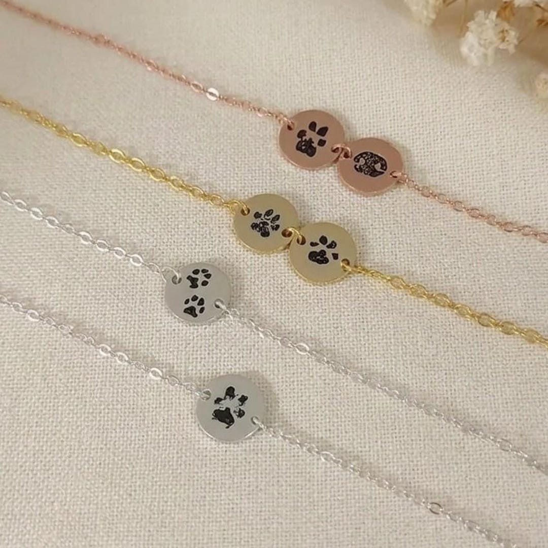 Personalized Paw Print Bracelet, Custom Actual Pet Paw Engraved Disc ...