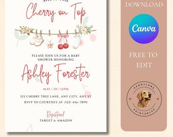 Invitación de baby shower de cerezas (plantilla editable)