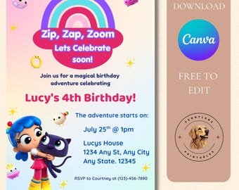 Plantilla de invitación de cumpleaños del Reino Arcoíris / Invitación editable para fiesta de cumpleaños de niña / Fiesta mágica de aventuras del arcoíris