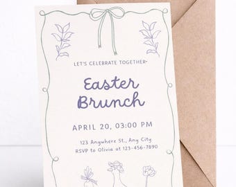 Invitación editable para brunch de Pascua / Plantilla de Canva, Fiesta de primavera (Descarga digital)