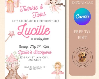 Invitación de cumpleaños de jardín de hadas (plantilla editable)