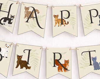 Warrior Cat Birthday Banner | Woodland Cat Party Decor (Digital Download)