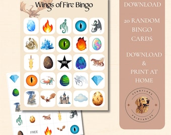 Bingo Wings of Fire, fiesta de cumpleaños infantil, juego de dragón, descarga digital
