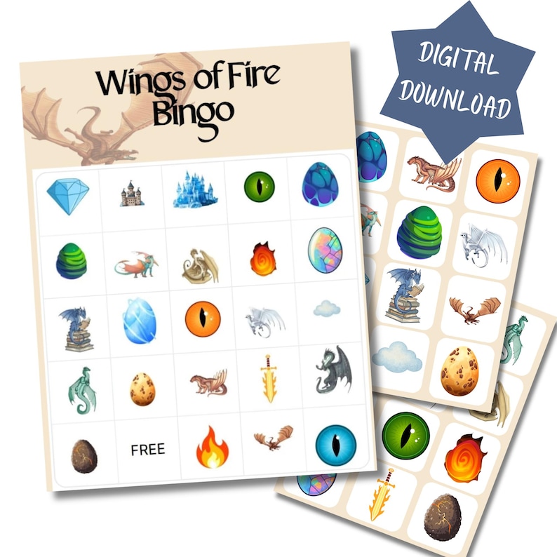 Wings of Fire Bingo, Kids Birthday Party, Dragon Game, Digital Download ...