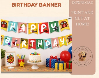 Pancarta de feliz cumpleaños inspirada en Danny Go para imprimir / Decoración para fiestas de cumpleaños infantiles / Pancarta para imprimir, cortar y colgar (para imprimir y colgar) / Descarga instantánea