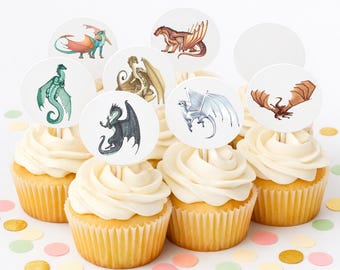 Adornos para cupcakes con diseño de dragón de Alas de Fuego / Decoraciones para fiestas de cumpleaños (Descarga en PDF)