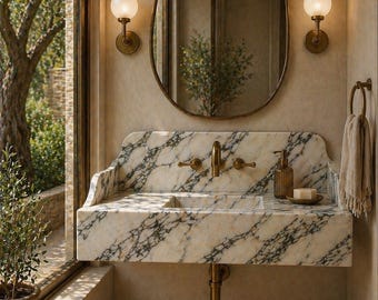 カラカッタ・ヴィオラ大理石シンク – 手作りの壁掛け式フローティング洗面器、高級石製洗面化粧台