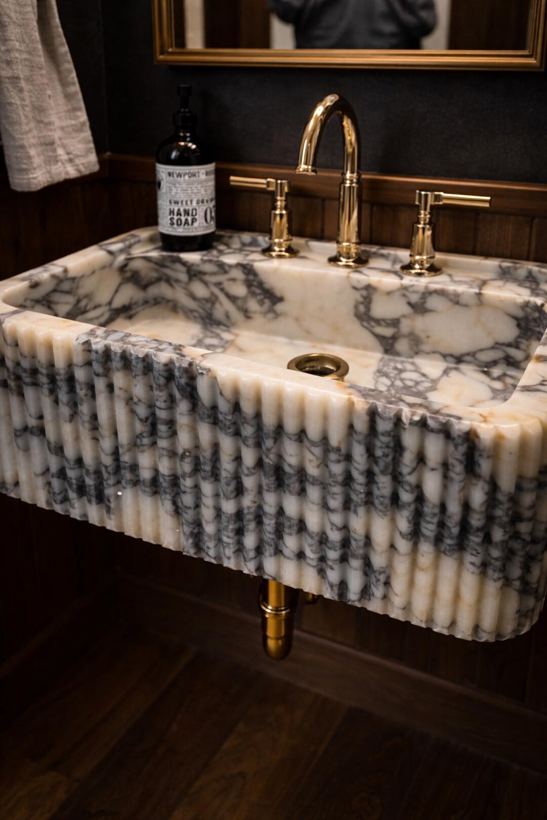 Hand Carved Calacatta Viola Marble Sink ; Ribbed Wall Mounted,custom ...