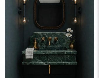 Green Levanto Marble Wall Mounted Sink, Floating Stone Bathroom Vanity, Natural Washbasin