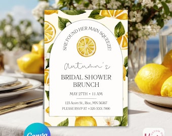 Lemon Bridal Shower Invitation | "She Found Her Main Squeeze" Brunch Invite (Canva Template)