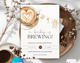 Coffee Baby Shower Invitation | "A Baby Is Brewing" Canva Template