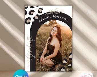 Leopard Graduation Invitation | Bow Grad Party Invite | Class of 2026 Canva Editable