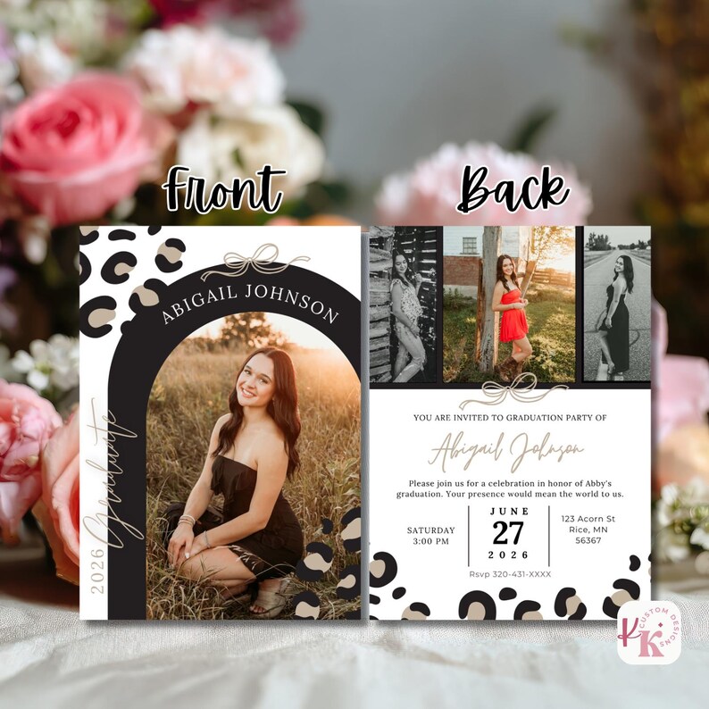 Leopard Graduation Invitations Leopard Graduation Invitation | Bow Grad Party Invite | Class of 2026 ...