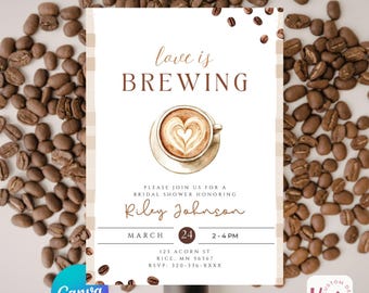 Coffee Bridal Shower Invite, Love is Brewing Invite, Canva Template