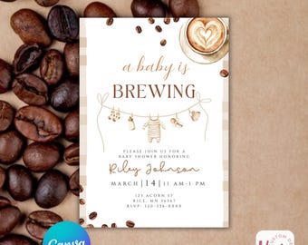 Coffee Baby Shower Invitation | "A Baby Is Brewing" Gender Neutral (Digital Download)