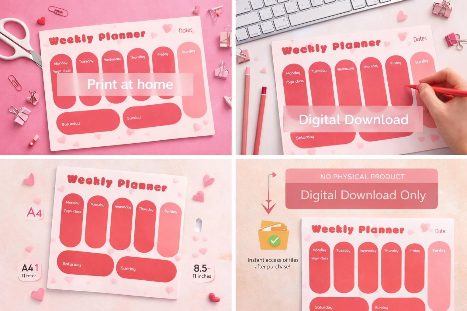Cute Pink Weekly Planner Printable | Minimal Aesthetic Weekly Schedule ...