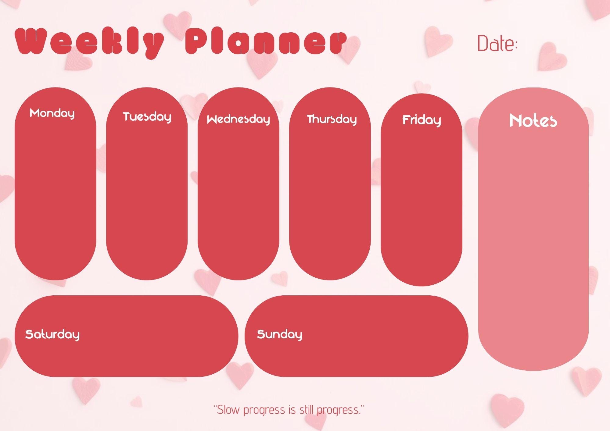 Cute Pink Weekly Planner Printable | Minimal Aesthetic Weekly Schedule ...
