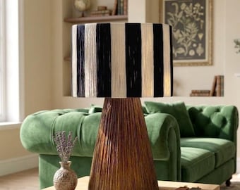 Black and natural striped lampshade – Handmade table lamp – Modern boho style – Natural home decor