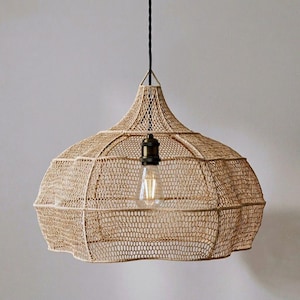 Boho vävd pendellampa – Handgjord makraméhängande lampa för vardagsrum, sovrum och modern lantlig inredning